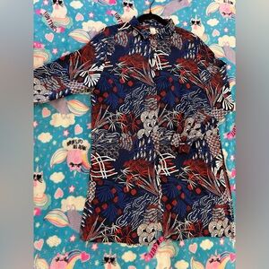 H&M Button Down Long Sleeve Tunic w Kimono Style Print